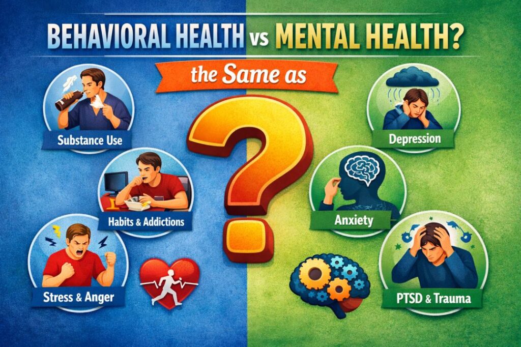 Infographic comparing behavioral health and mental health